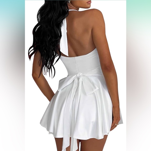 White Halter Cocktail Mini Dress - Picture 4 of 10